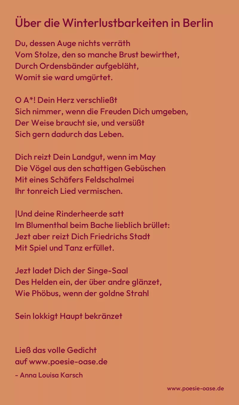 Gedicht: Über die Winterlustbarkeiten in Berlin von Anna Louisa Karsch