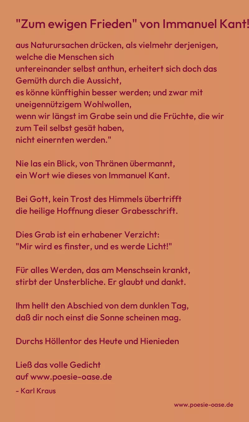 Gedicht: "Zum ewigen Frieden" von Immanuel Kant! von Karl Kraus