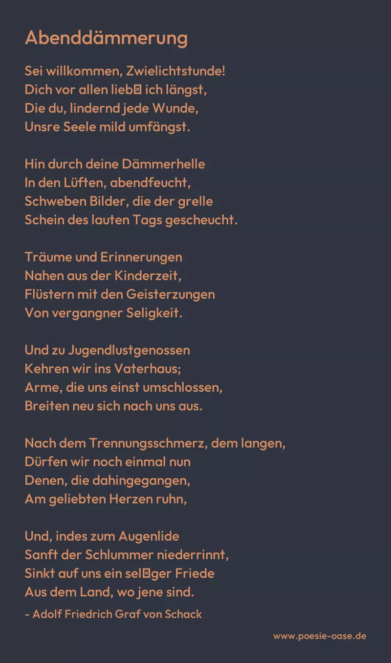 Gedicht: Abenddämmerung von Adolf Friedrich Graf von Schack