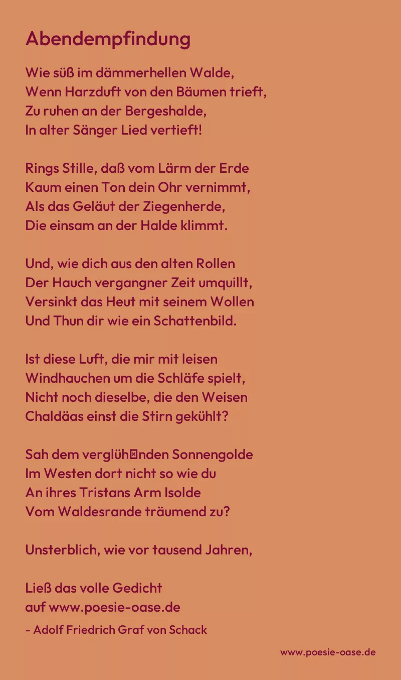 Gedicht: Abendempfindung von Adolf Friedrich Graf von Schack