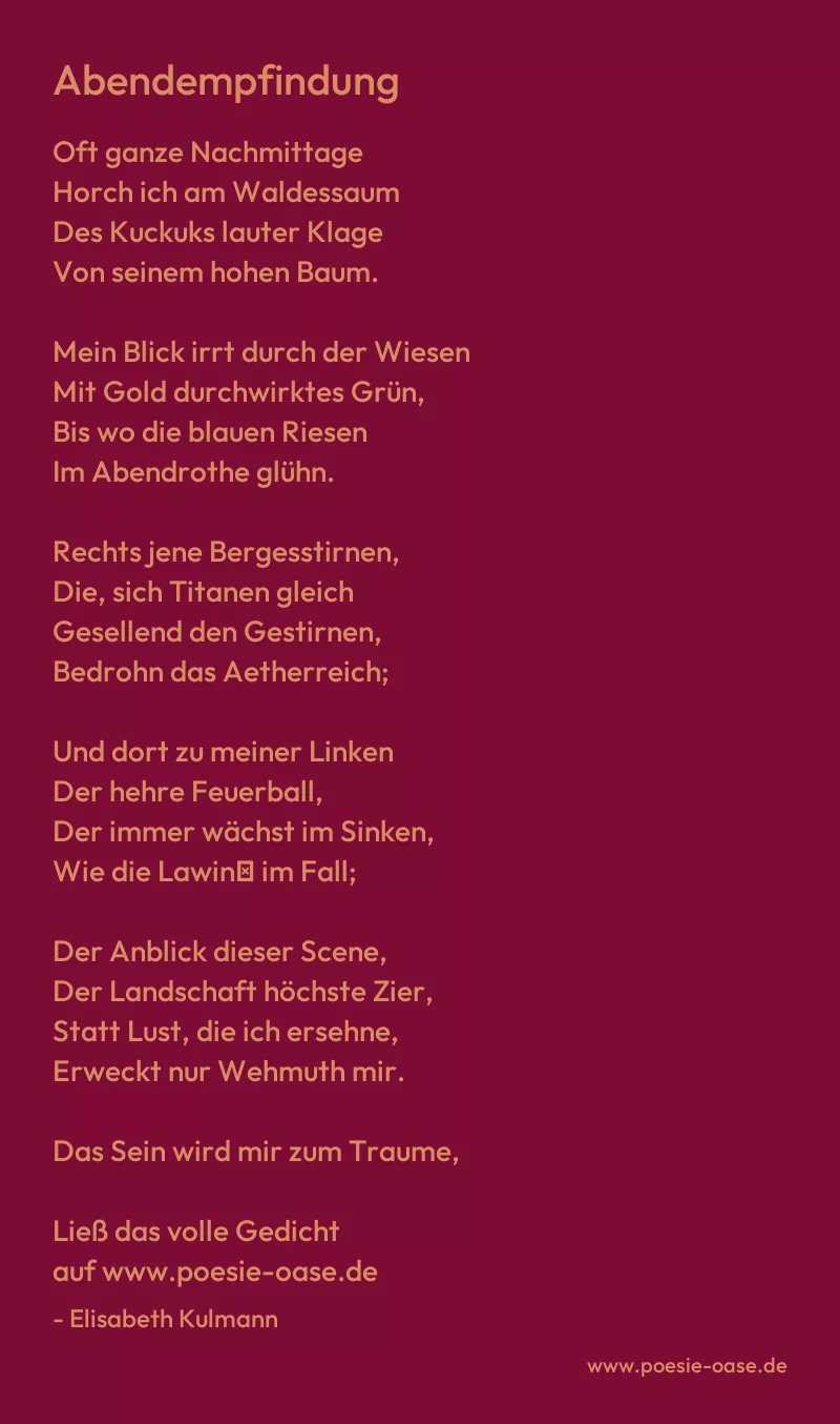 Gedicht: Abendempfindung von Elisabeth Kulmann