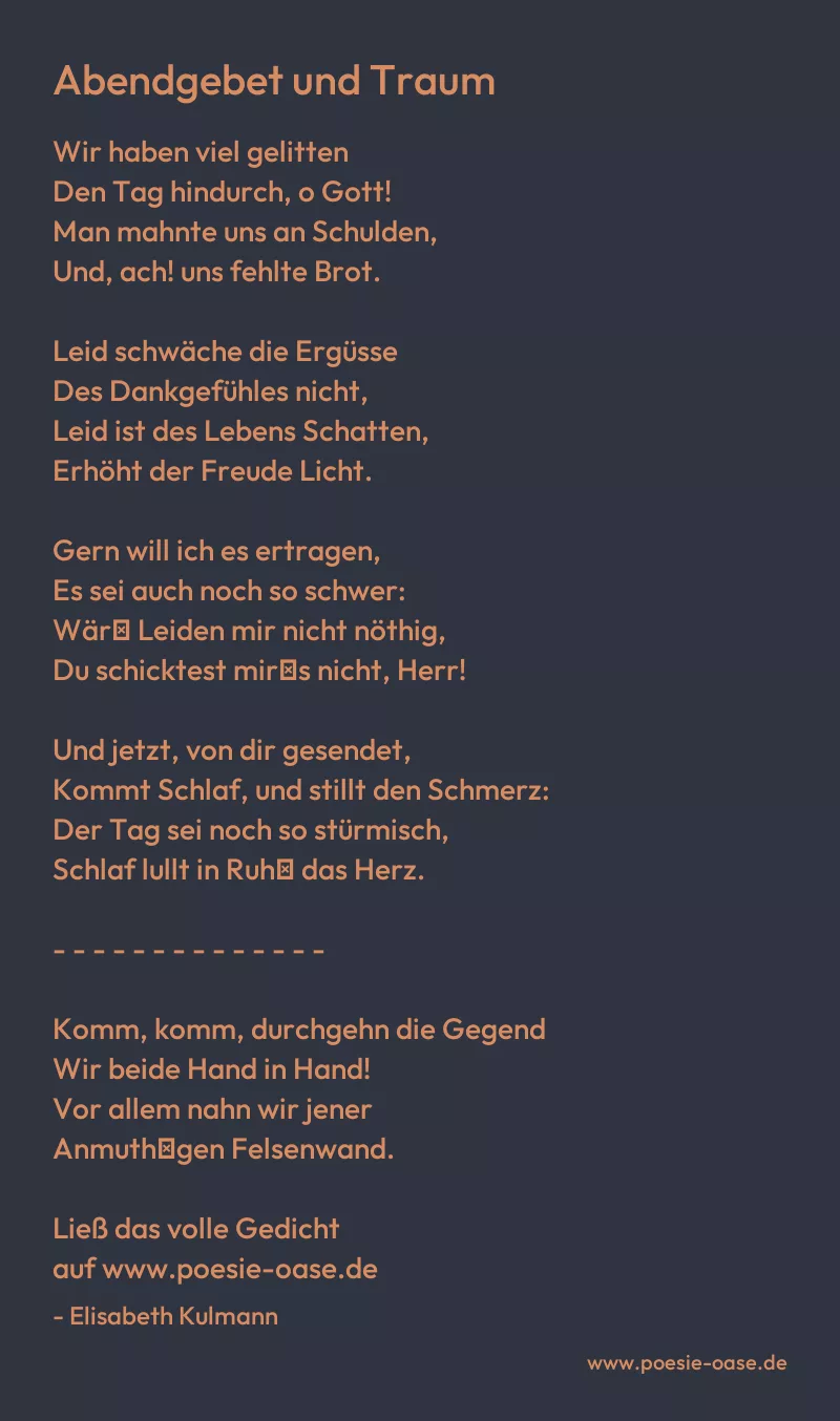 Gedicht: Abendgebet und Traum von Elisabeth Kulmann