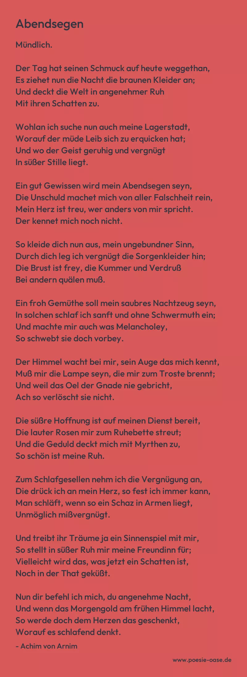 Gedicht: Abendsegen von Achim von Arnim