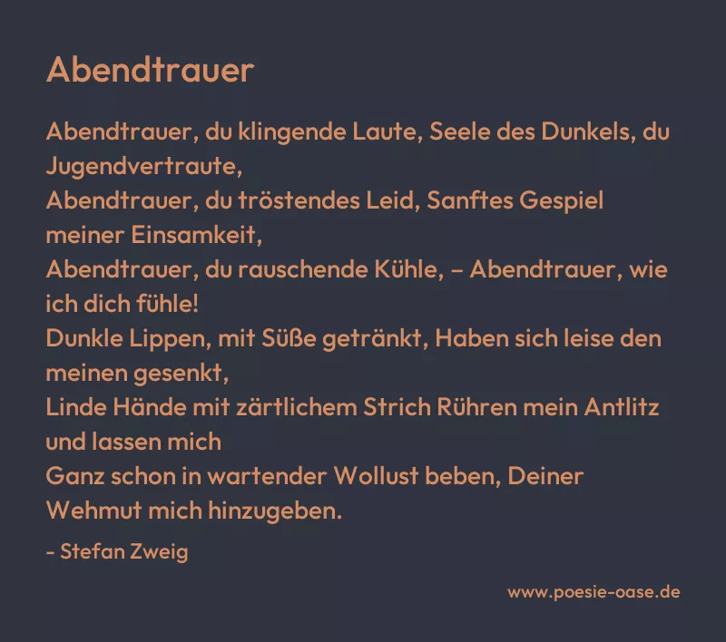 Gedicht: Abendtrauer von Stefan Zweig