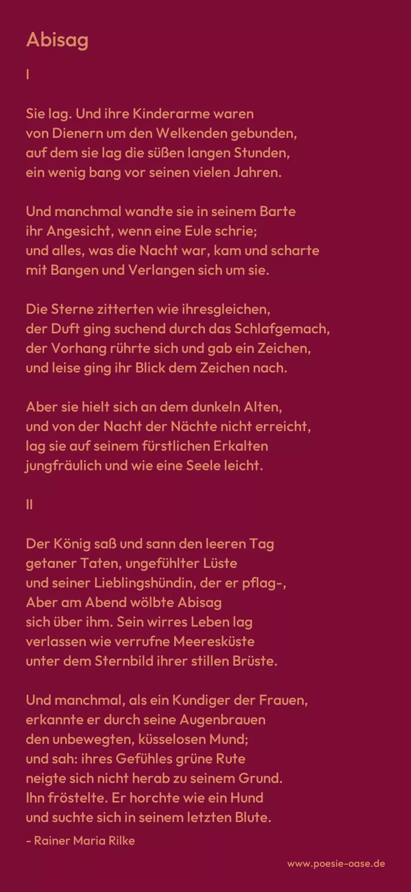 Gedicht: Abisag von Rainer Maria Rilke