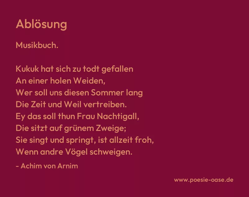 Gedicht: Ablösung von Achim von Arnim