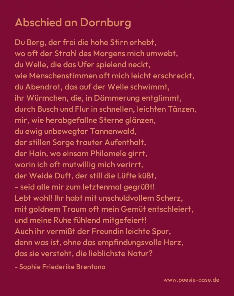 Gedicht: Abschied an Dornburg von Sophie Friederike Brentano