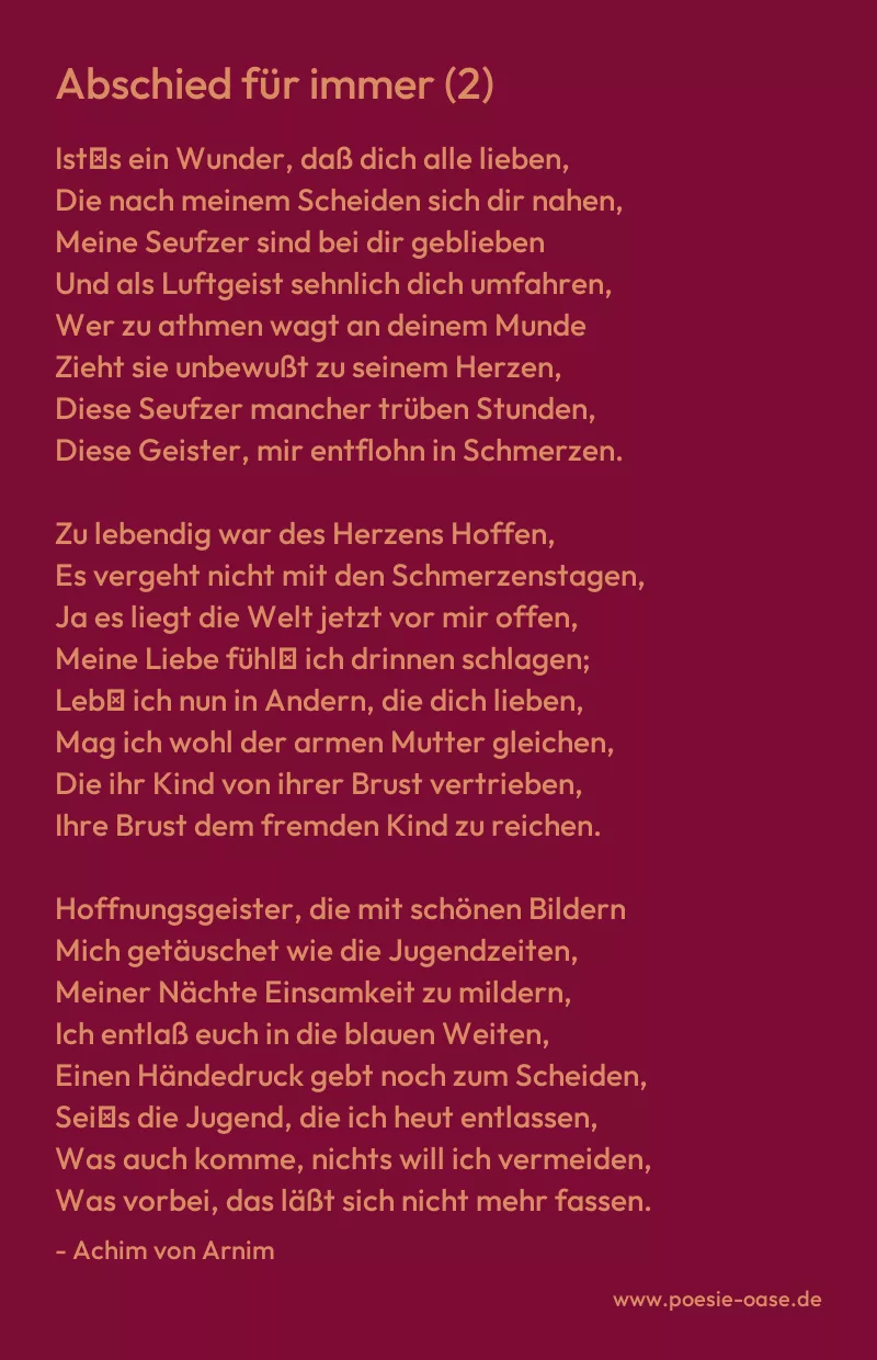 Gedicht: Abschied für immer (2) von Achim von Arnim