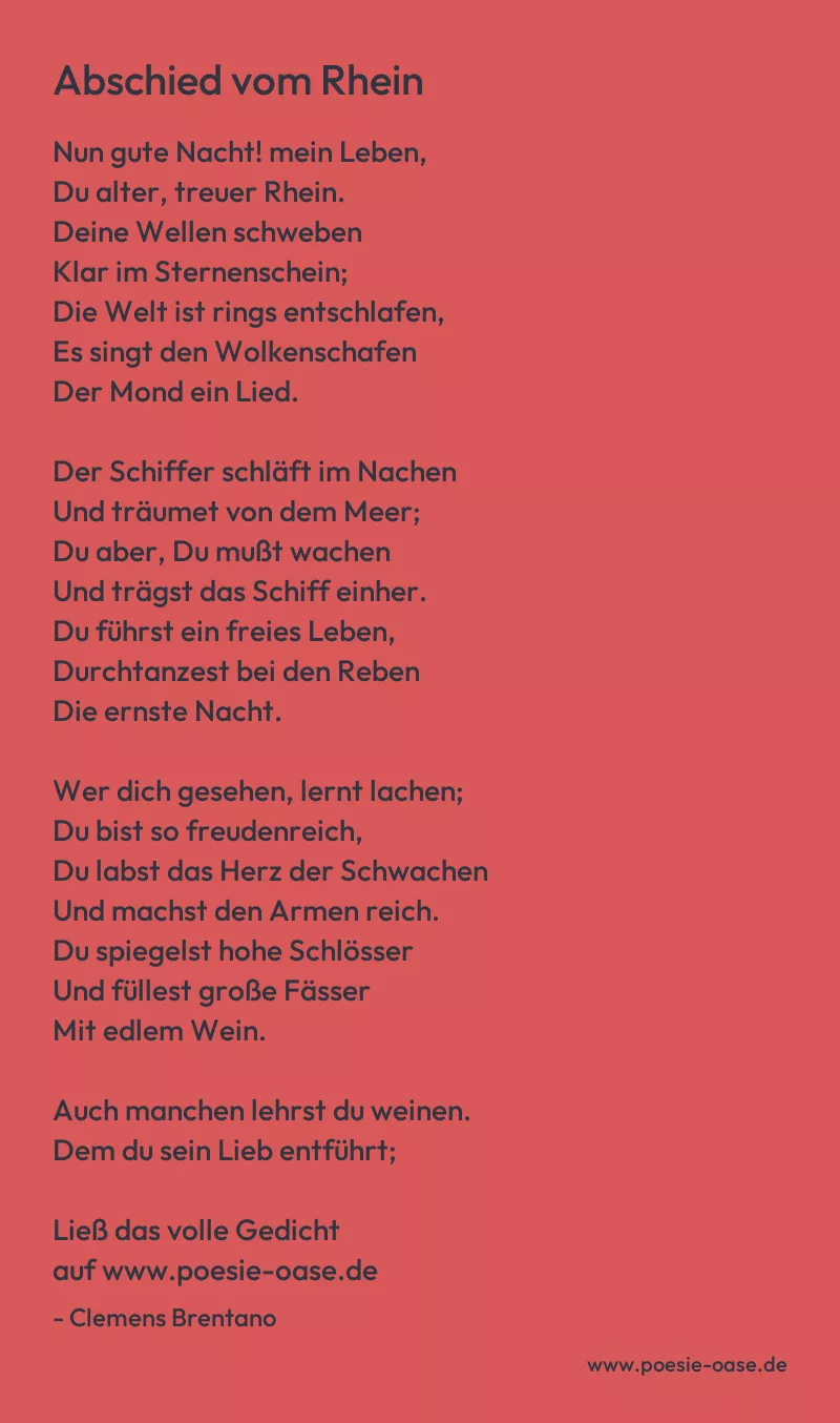 Gedicht: Abschied vom Rhein von Clemens Brentano