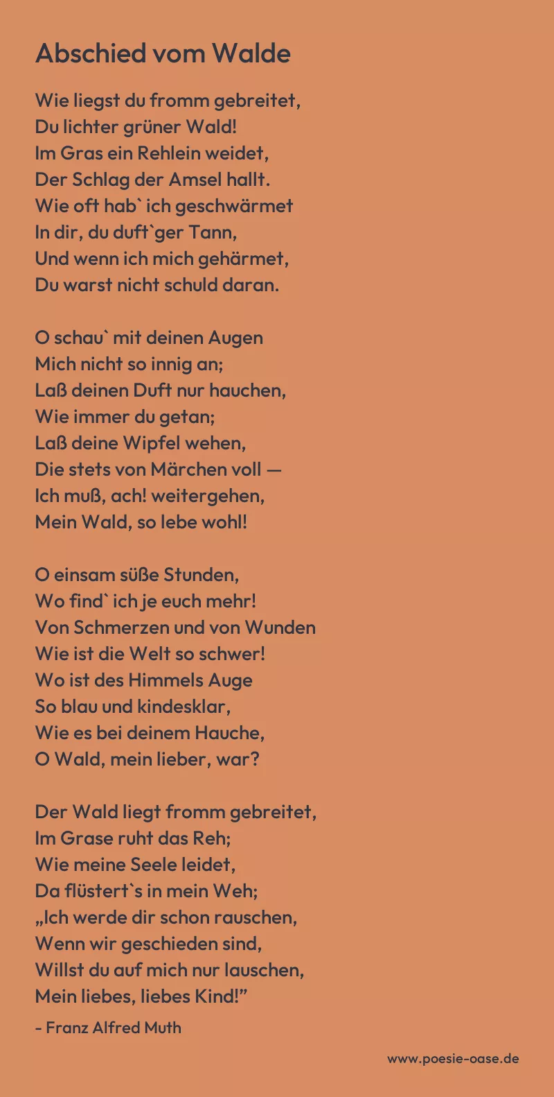 Gedicht: Abschied vom Walde von Franz Alfred Muth
