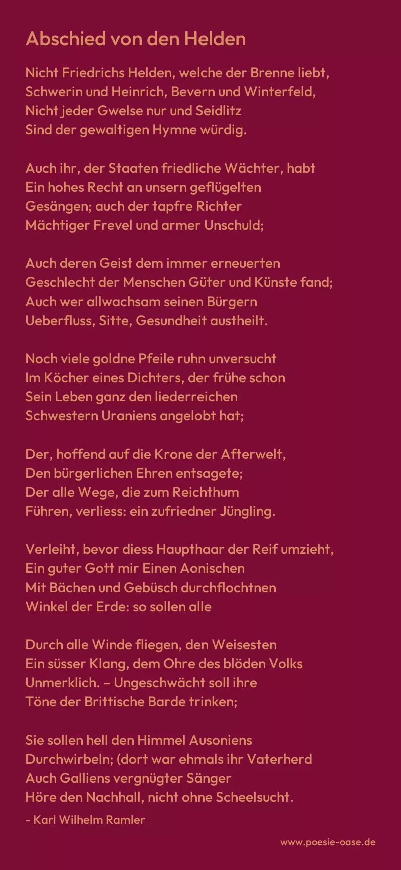 Gedicht: Abschied von den Helden von Karl Wilhelm Ramler