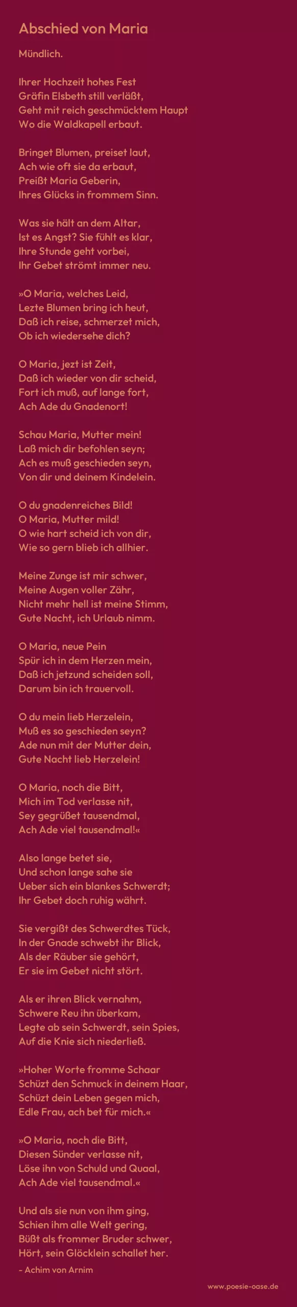 Gedicht: Abschied von Maria von Achim von Arnim