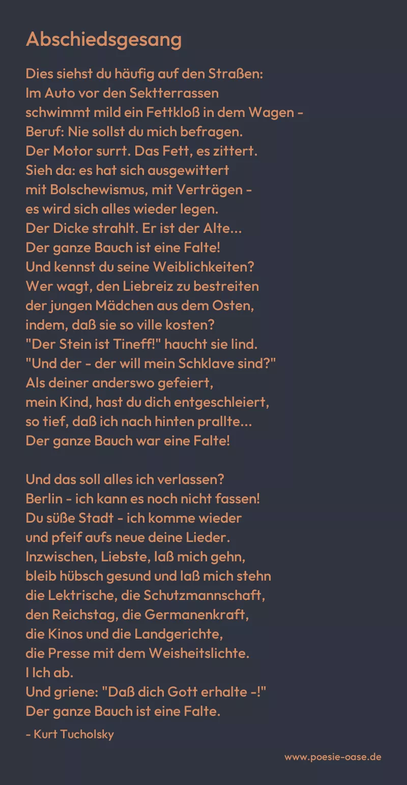 Gedicht: Abschiedsgesang von Kurt Tucholsky