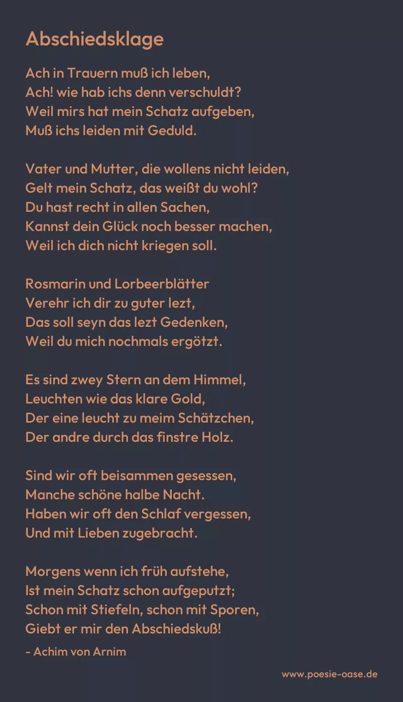 Gedicht: Abschiedsklage von Achim von Arnim