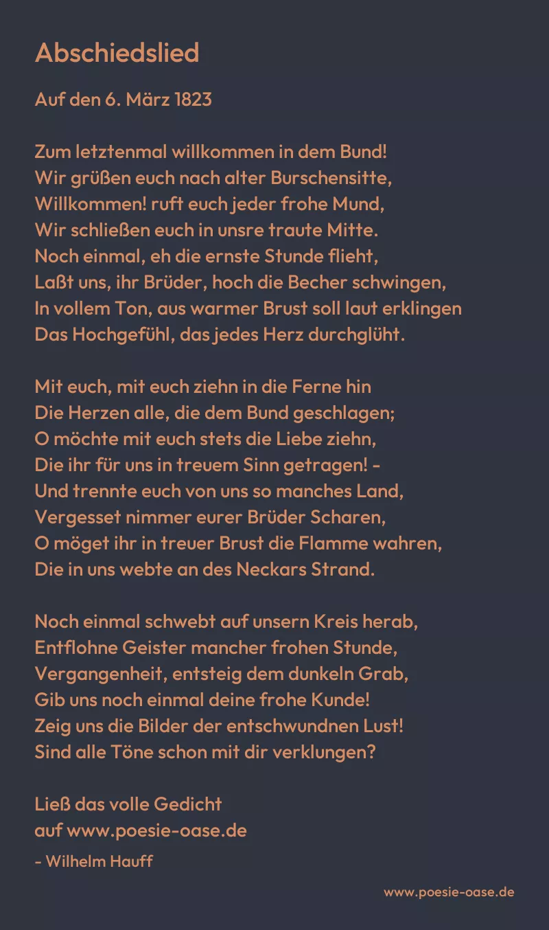 Gedicht: Abschiedslied von Wilhelm Hauff