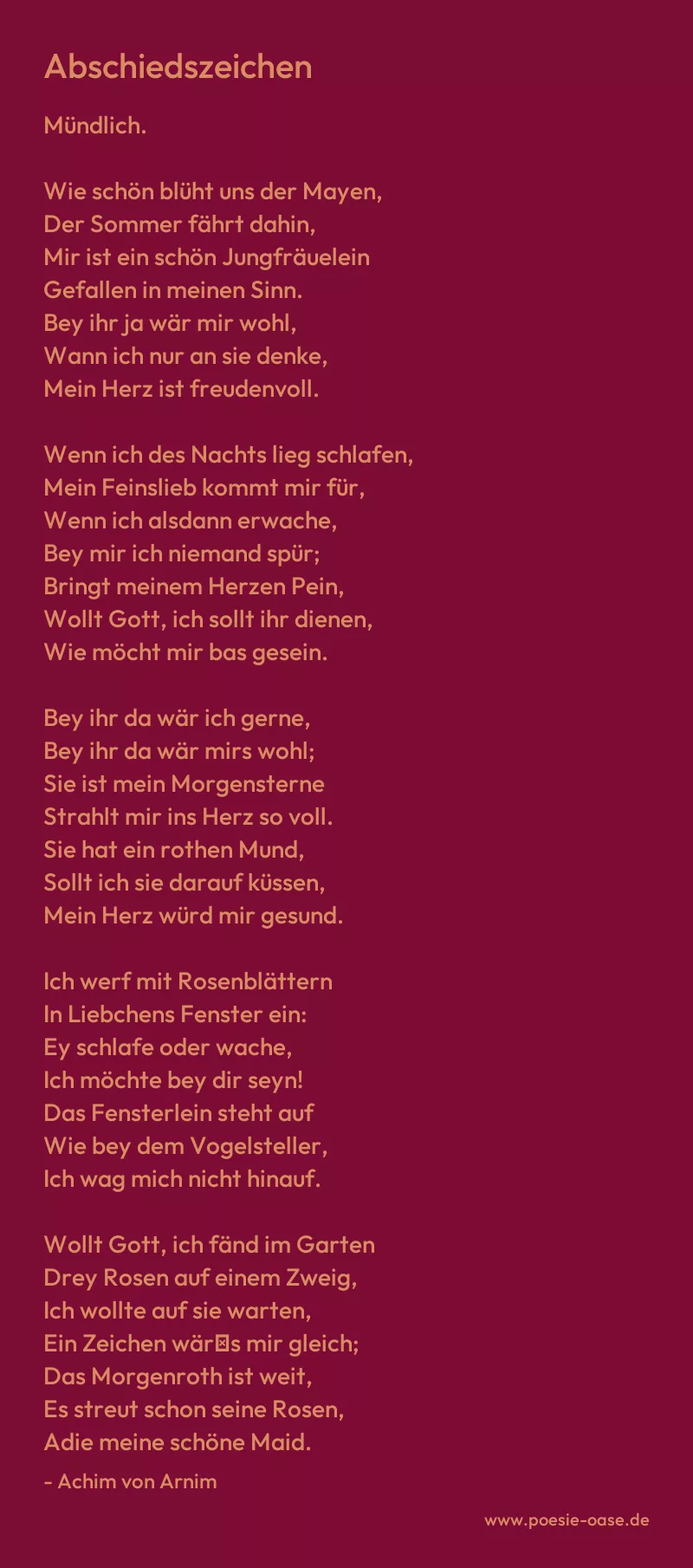 Gedicht: Abschiedszeichen von Achim von Arnim