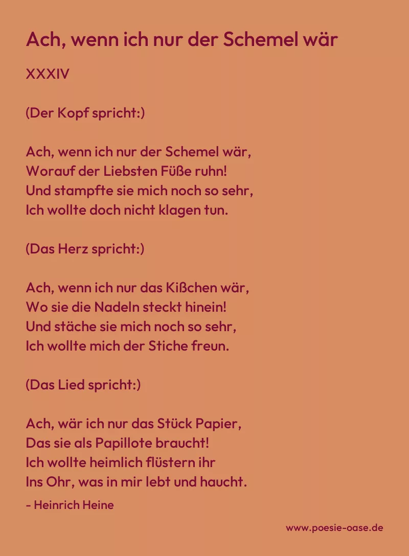 Gedicht: Ach, wenn ich nur der Schemel wär von Heinrich Heine