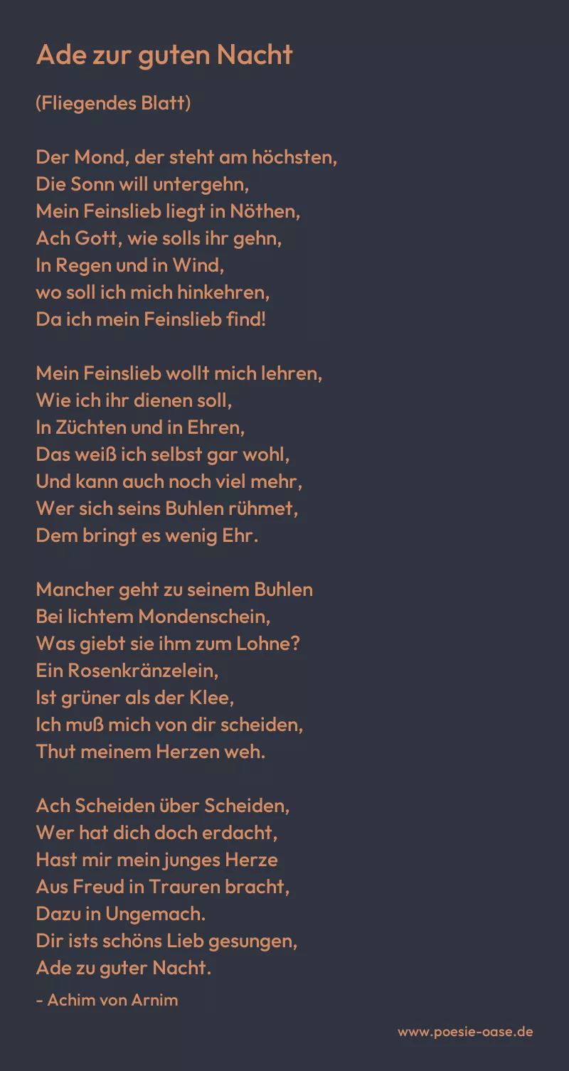 Gedicht: Ade zur guten Nacht von Achim von Arnim