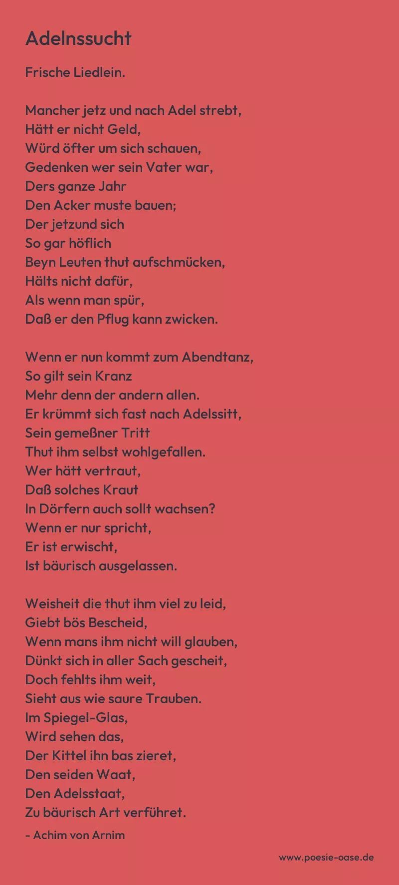 Gedicht: Adelnssucht von Achim von Arnim