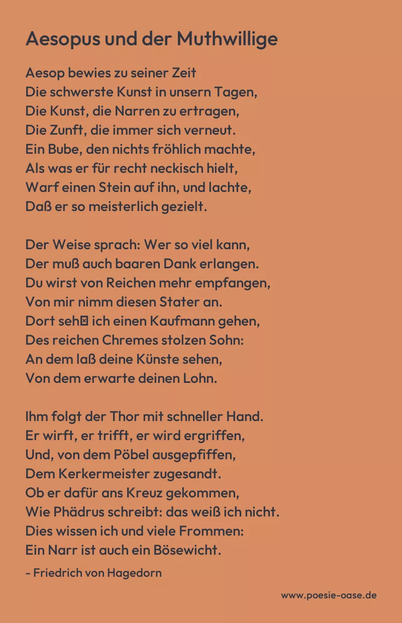Gedicht: Aesopus und der Muthwillige von Friedrich von Hagedorn