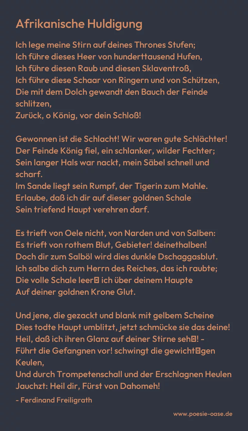 Gedicht: Afrikanische Huldigung von Ferdinand Freiligrath