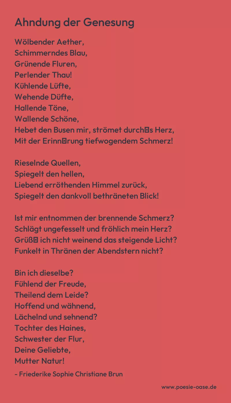 Gedicht: Ahndung der Genesung von Friederike Sophie Christiane Brun