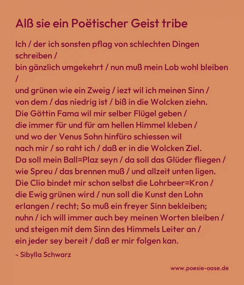 Gedicht: Alß sie ein Poëtischer Geist tribe von Sibylla Schwarz