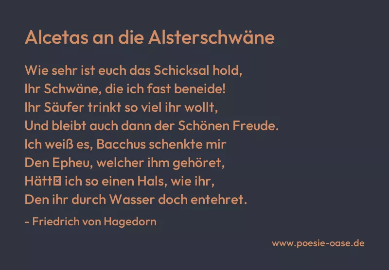 Gedicht: Alcetas an die Alsterschwäne von Friedrich von Hagedorn