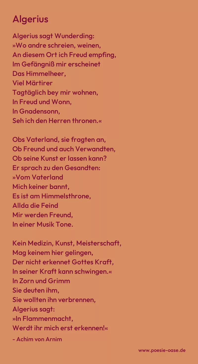 Gedicht: Algerius von Achim von Arnim