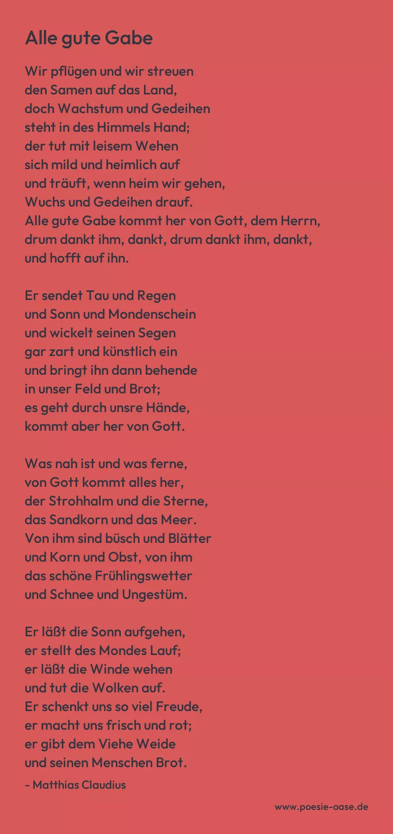 Gedicht: Alle gute Gabe von Matthias Claudius