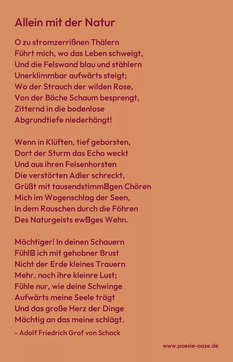 Gedicht: Allein mit der Natur von Adolf Friedrich Graf von Schack