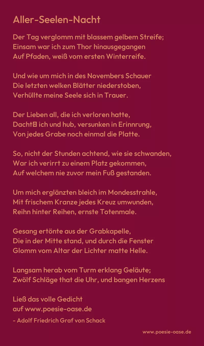 Gedicht: Aller-Seelen-Nacht von Adolf Friedrich Graf von Schack