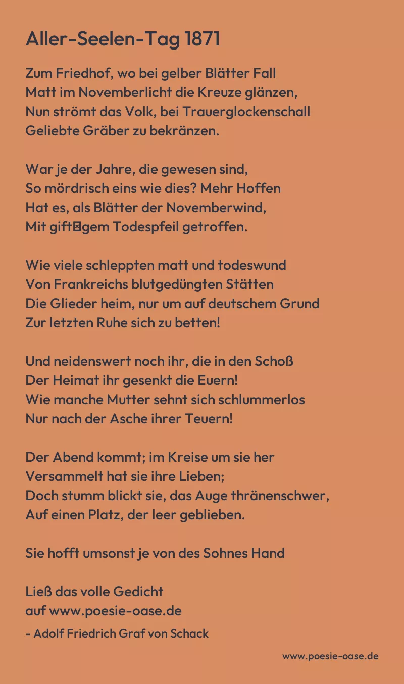 Gedicht: Aller-Seelen-Tag 1871 von Adolf Friedrich Graf von Schack