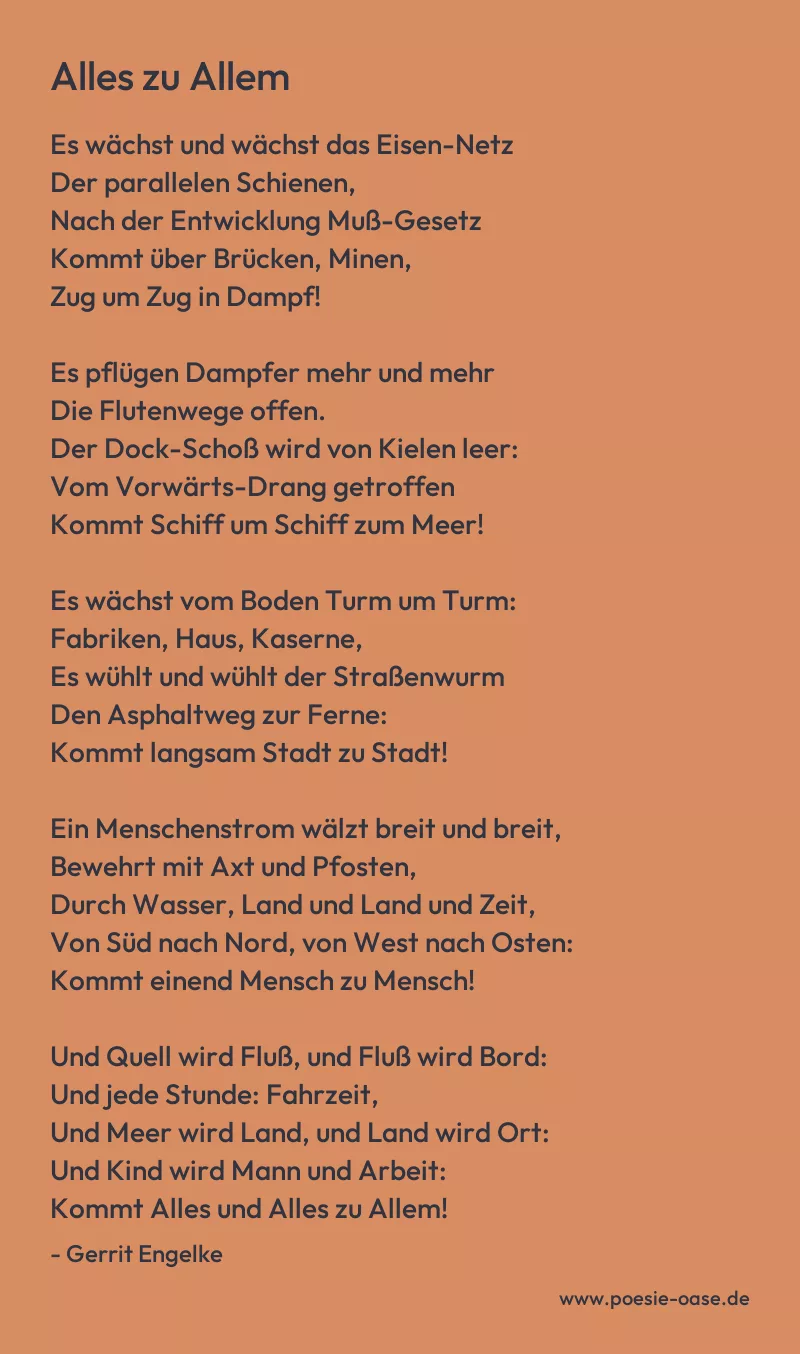 Gedicht: Alles zu Allem von Gerrit Engelke
