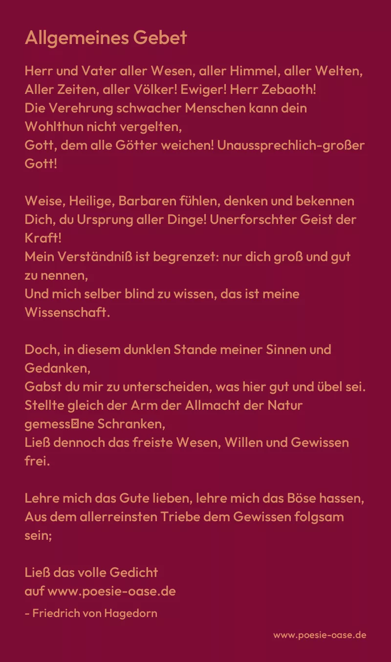 Gedicht: Allgemeines Gebet von Friedrich von Hagedorn