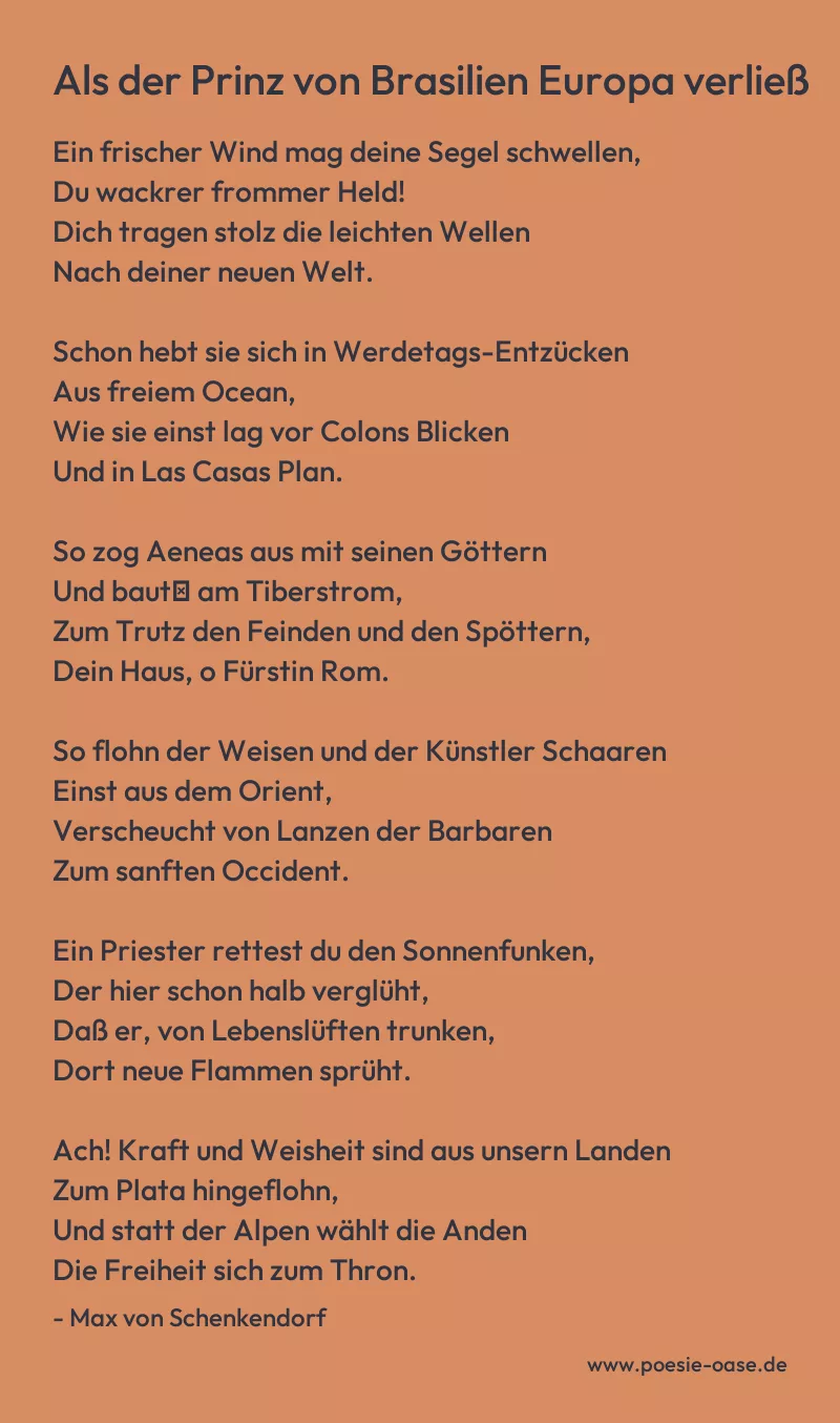 Gedicht: Als der Prinz von Brasilien Europa verließ von Max von Schenkendorf