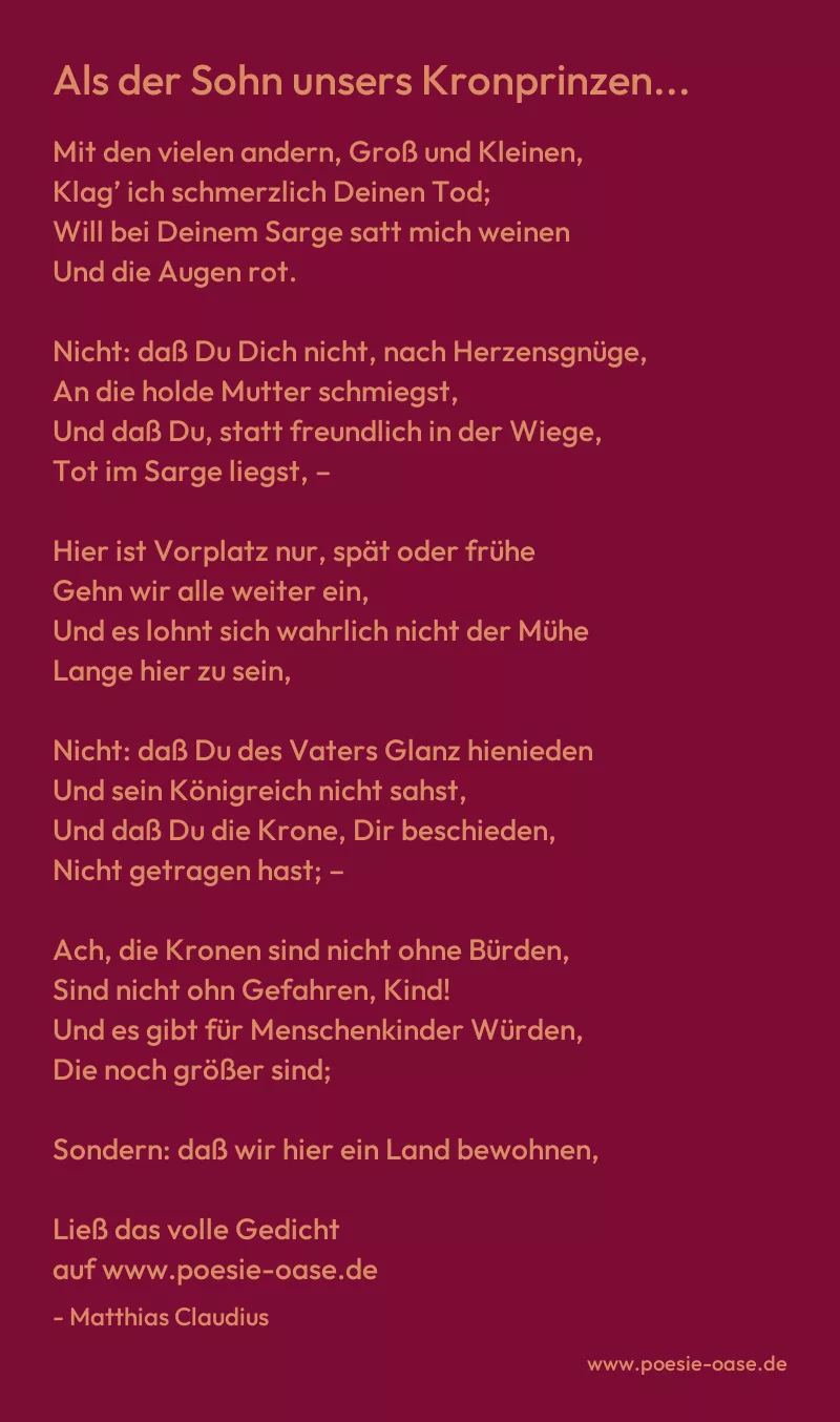 Gedicht: Als der Sohn unsers Kronprinzen... von Matthias Claudius