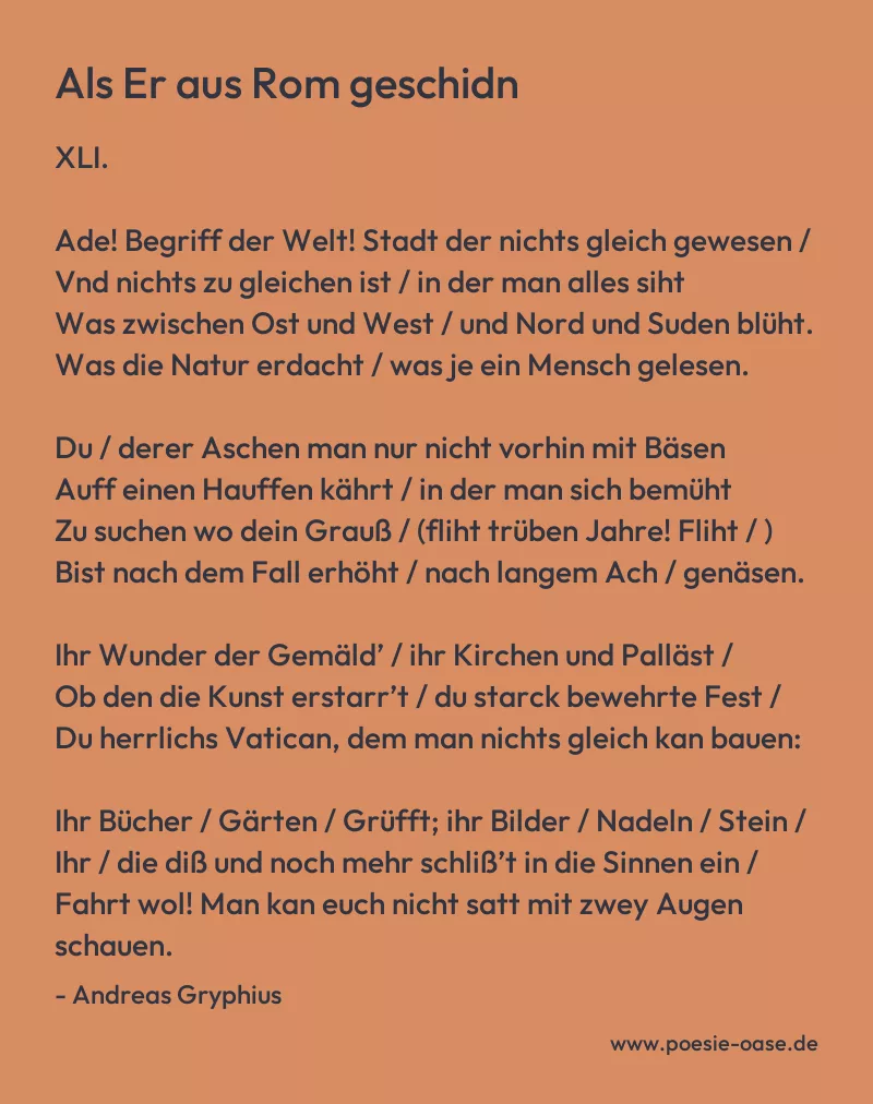Gedicht: Als Er aus Rom geschidn von Andreas Gryphius