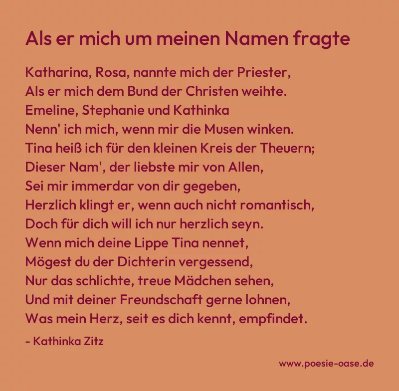 Gedicht: Als er mich um meinen Namen fragte von Kathinka Zitz