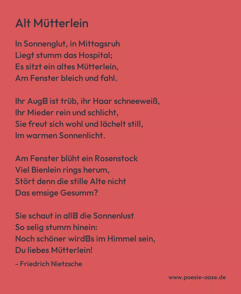 Gedicht: Alt Mütterlein von Friedrich Nietzsche