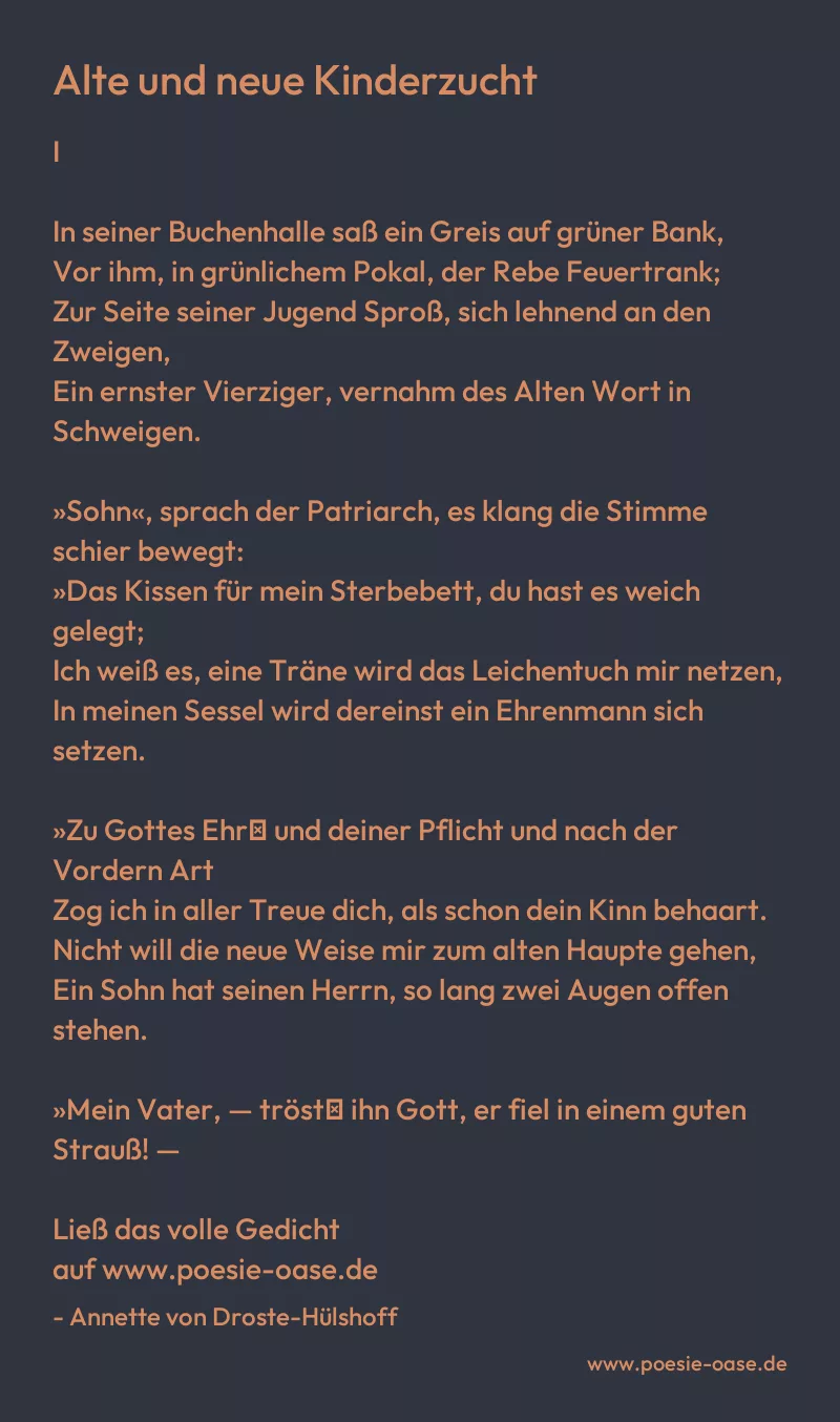 Gedicht: Alte und neue Kinderzucht von Annette von Droste-Hülshoff