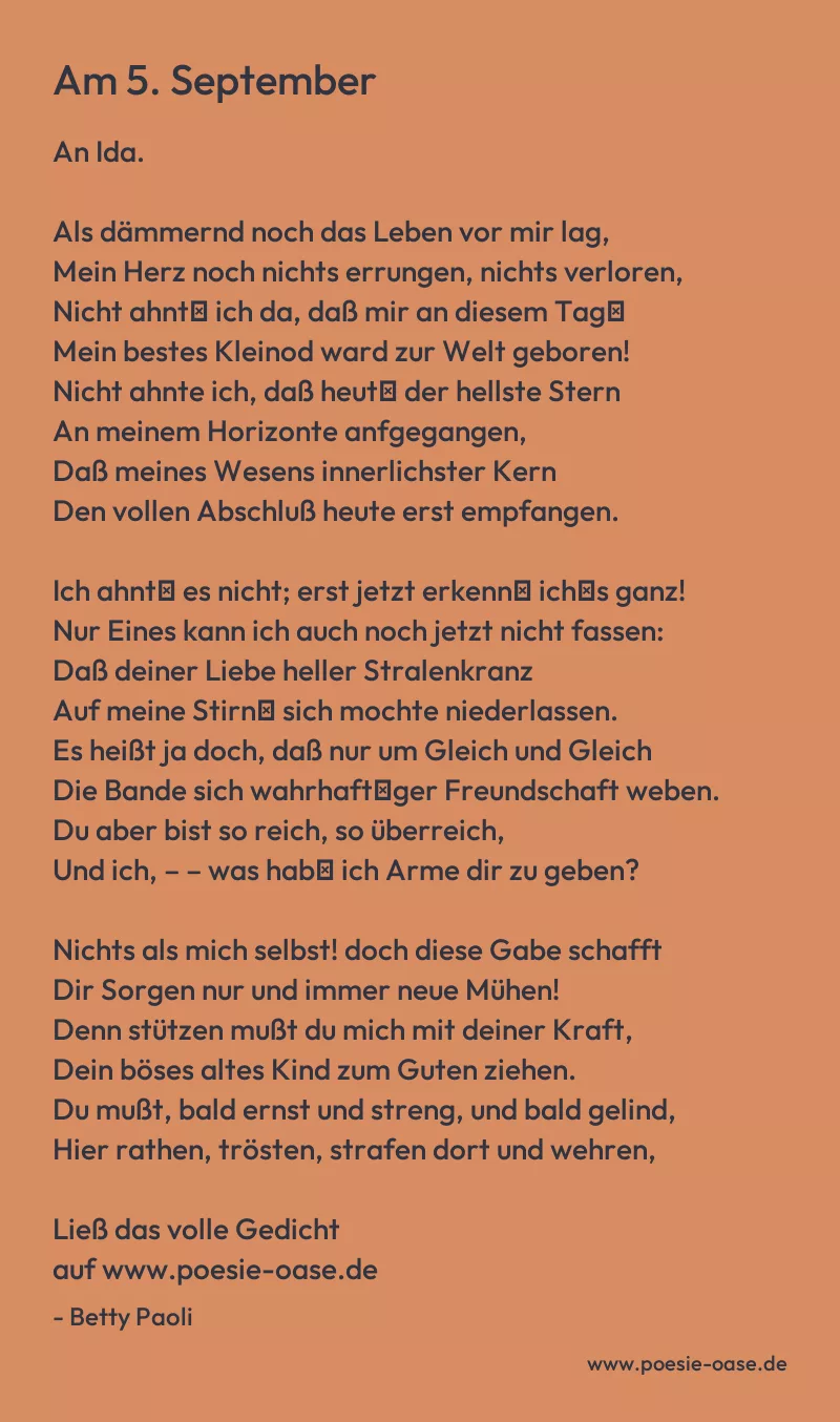 Gedicht: Am 5. September von Betty Paoli