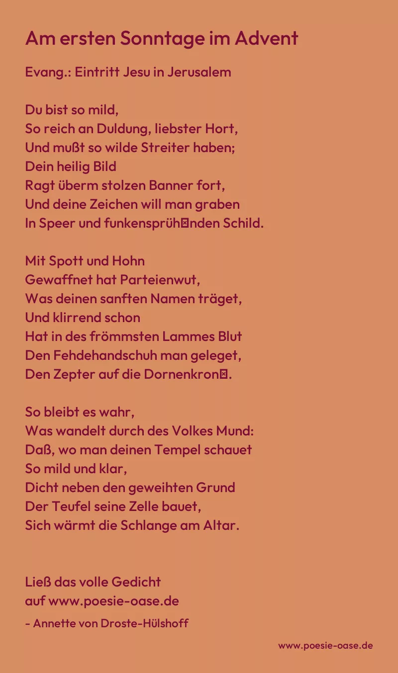 Gedicht: Am ersten Sonntage im Advent von Annette von Droste-Hülshoff