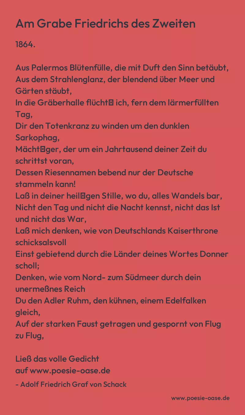 Gedicht: Am Grabe Friedrichs des Zweiten von Adolf Friedrich Graf von Schack