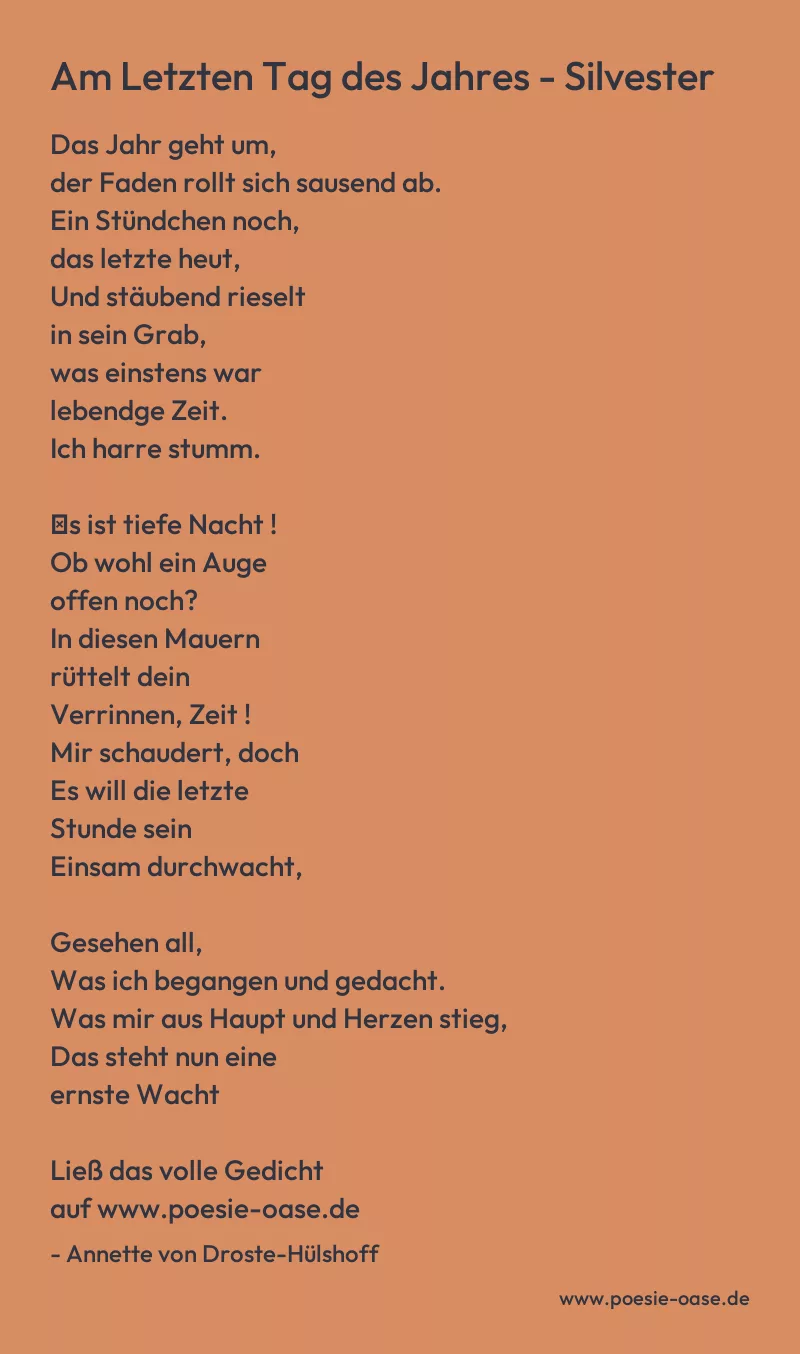 Gedicht: Am Letzten Tag des Jahres - Silvester von Annette von Droste-Hülshoff
