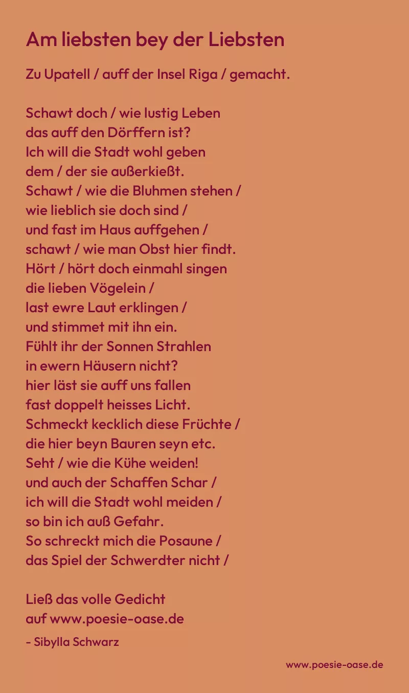 Gedicht: Am liebsten bey der Liebsten von Sibylla Schwarz