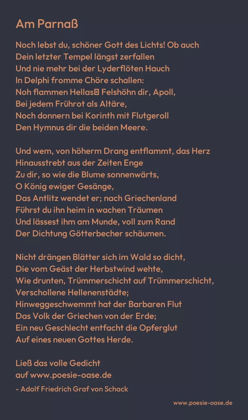 Gedicht: Am Parnaß von Adolf Friedrich Graf von Schack