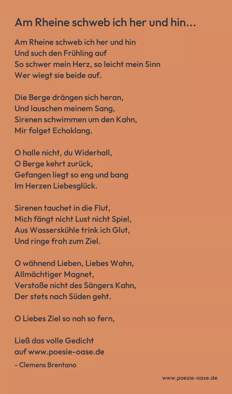 Gedicht: Am Rheine schweb ich her und hin... von Clemens Brentano