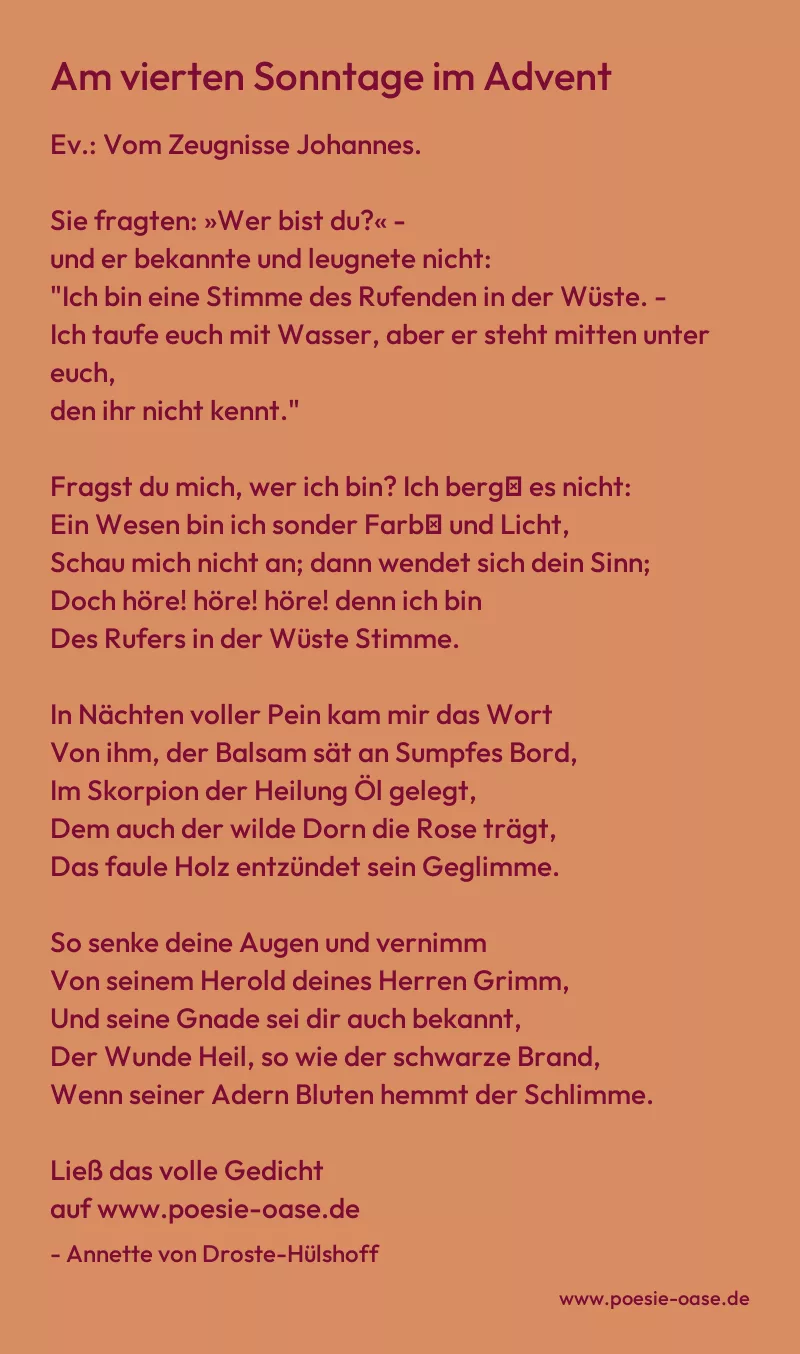 Gedicht: Am vierten Sonntage im Advent von Annette von Droste-Hülshoff