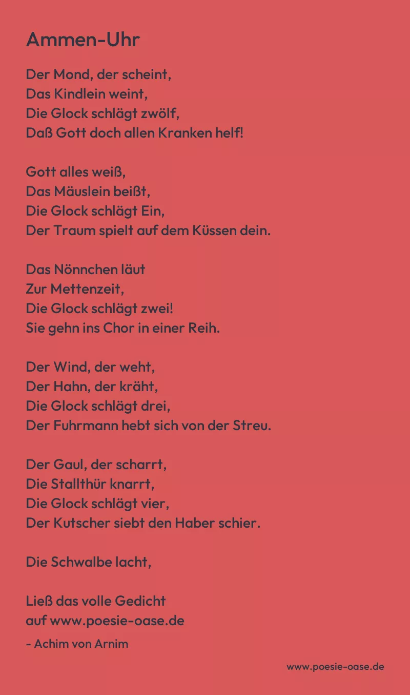 Gedicht: Ammen-Uhr von Achim von Arnim
